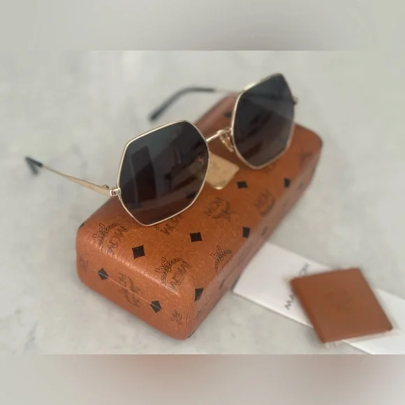 MCM Square-Frame Visetos-Print Sunglasses With Brown Case/Cleaning Cloth